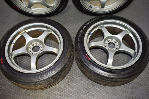A-TECH MONOBLOCK 17インチ 8J 114.3 2本 Used JDM 17x8 5 Spoke Silver Atech Wheels with 5x100 Fitment and