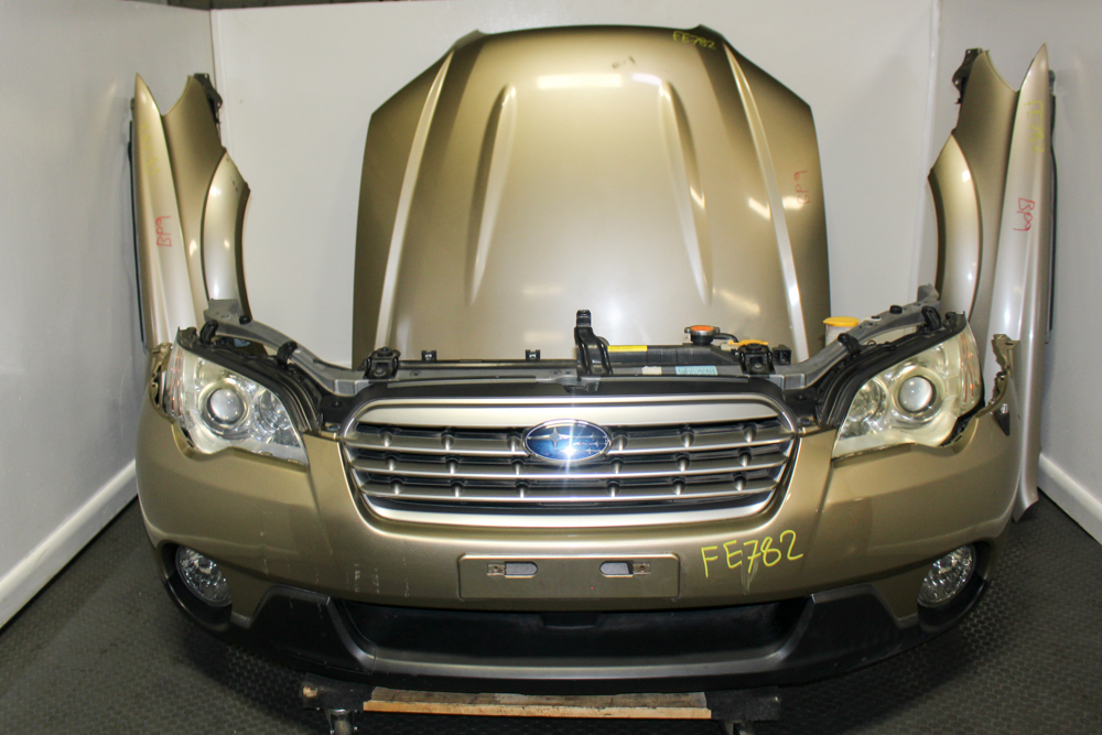 JDM 2003-2009 Subaru Legacy Outback front end nose cut with OEM bumper, headlights, hood, fenders, grille, and radiator support from J-Spec Auto Sports