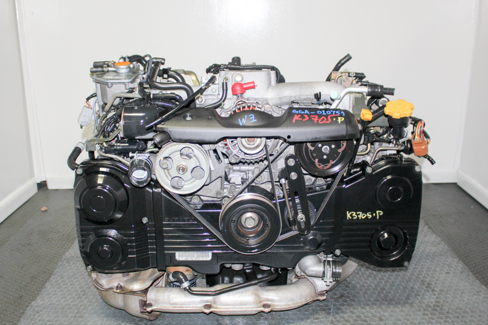 Low mileage JDM Subaru EJ205 2.0L turbo engine direct replacement motor for 2002-2005 Subaru Impreza WRX compression tested by J-Spec Auto Sports