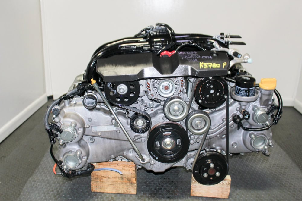 Low-mileage JDM Subaru FB25 2.5L DOHC timing chain engine for 2011–2015 Subaru Forester and Legacy, compression tested and professionally inspected by J-Spec Auto Sports.