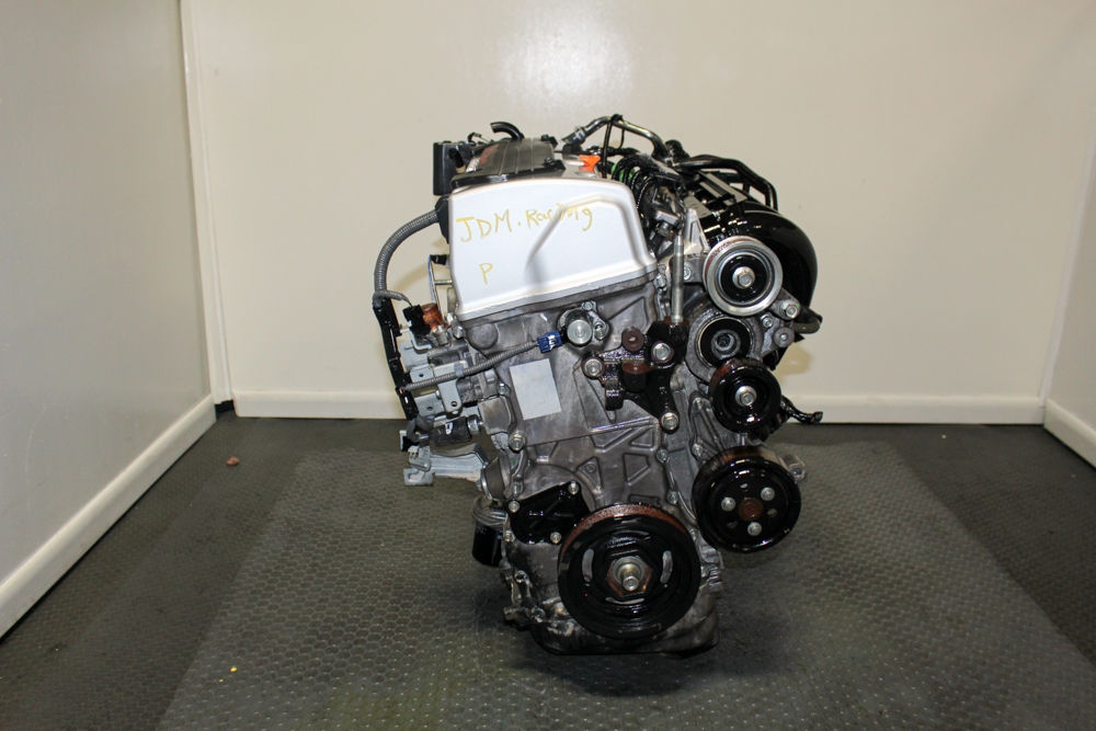 Compression-tested low-mileage JDM Honda K24A 2.4L DOHC i-VTEC replacement engine for 2008–2012 Honda Accord and 2009–2013 Honda CR-V, professionally inspected by J-Spec Auto Sports.