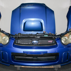 Complete blue JDM 2004–2005 Subaru WRX STI Blobeye front end with bumper and HID headlights