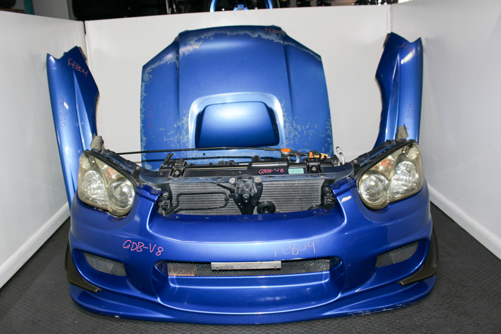 Blue JDM Ings Blobeye front end for 2004–2005 Subaru WRX STI with Ings aero bumper
