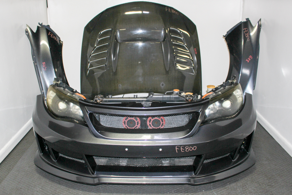 JDM 2008-2014 Subaru WRX STI GRB nose cut with ChargeSpeed carbon hood and Aero Tech Japan bumper